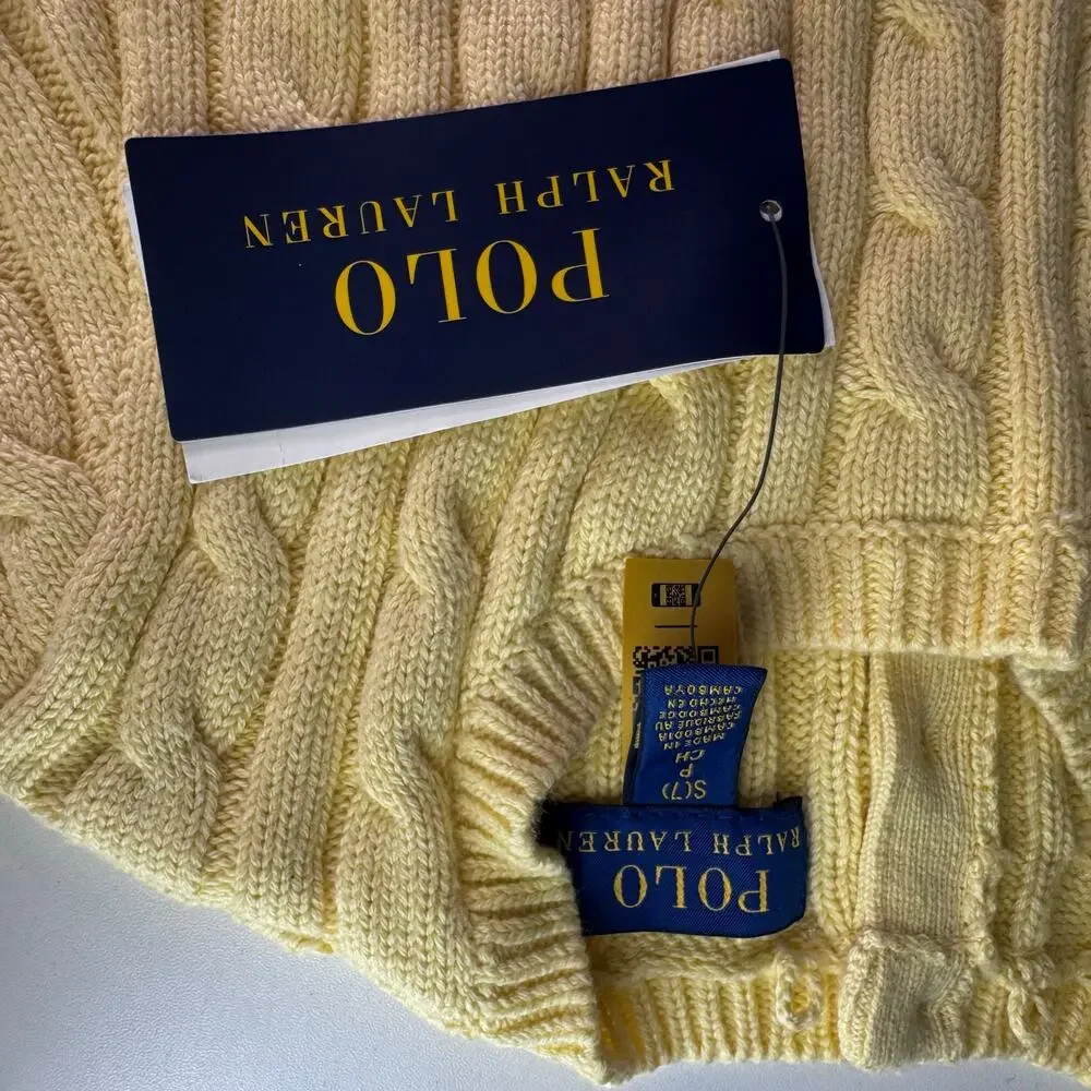HTF Ralph Lauren Polo Yellow Girls Cable Knit Cotton Dress Sz 7 Collar Sm Flaw